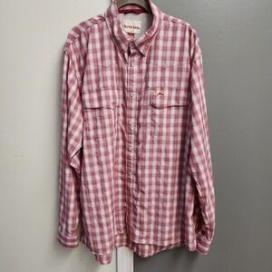 Simms Pearl Snap Shirt Men's XL Burgundy Plaid Vented Fishing Shirt W Embroidery